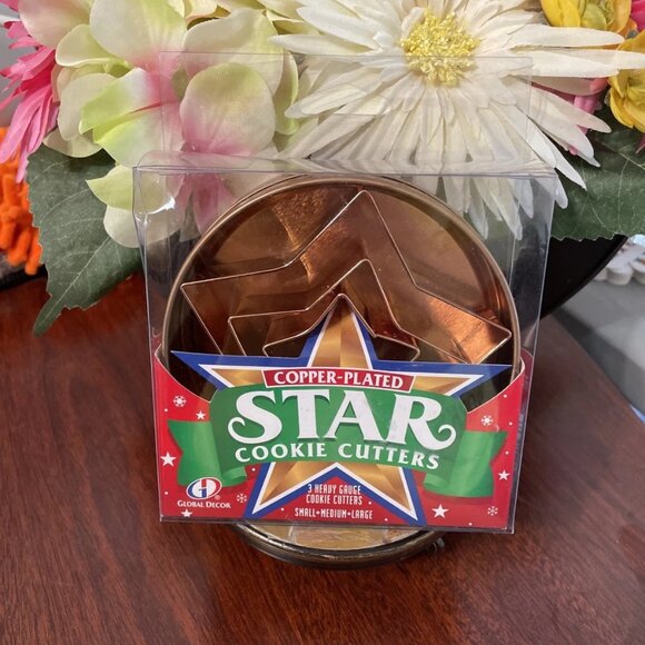 Global Decor Copper-Plated Star Cookie Cutters, Set of 3 - NIP - Picture 1 of 2